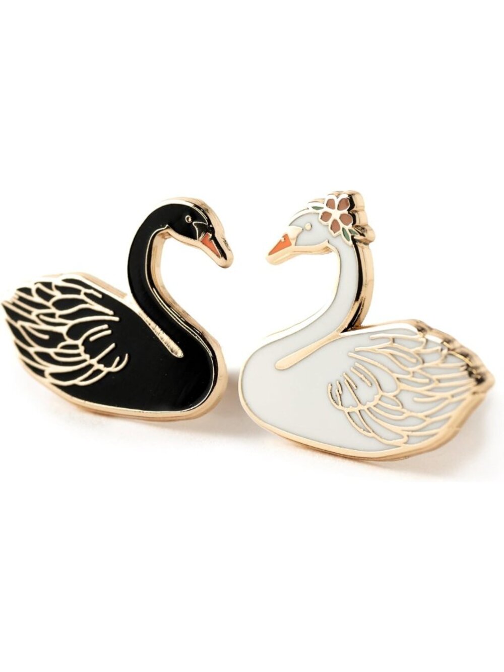 Chic Two-Piece Swan Brooch Set - Minimalist Black & White Pins, Unique Gift Idea